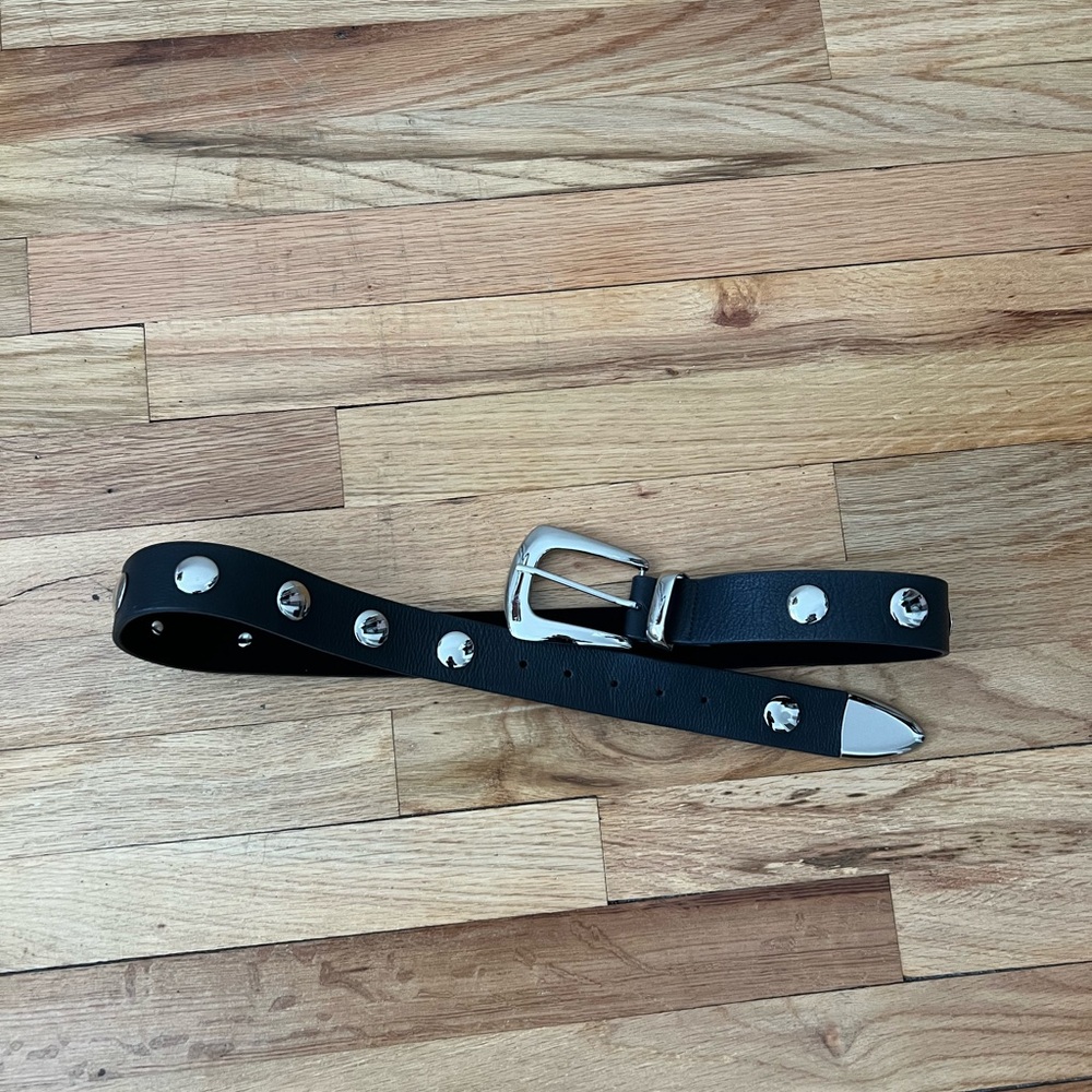 B-Low the Belt Black Leather Belt with Silver Accents